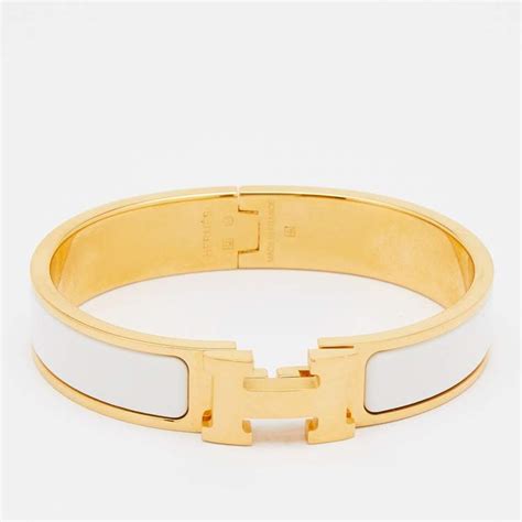 hermes white and gold enamel bracelet